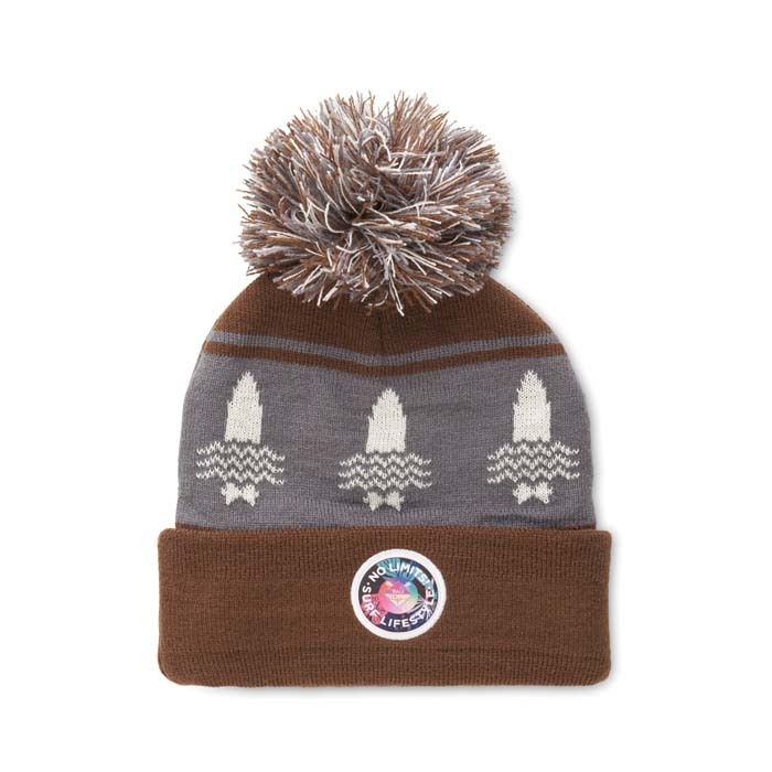 MW1010 Bonnet en acrylique à motif jacquard personnalisé avec pompon. publicitaire personnalisé - vue 15