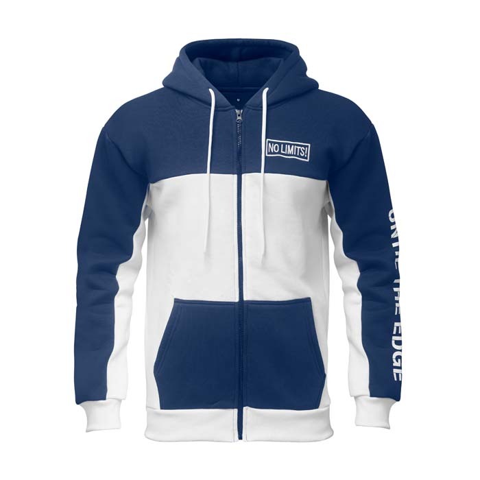 Sweat à capuche zippé unisexe bicolore sur mesure coupe moderne.