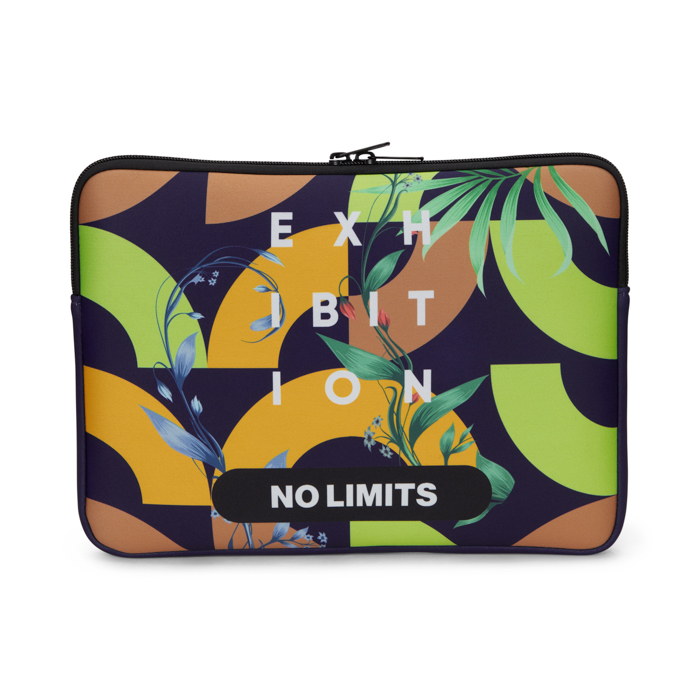 Pochette pour tablette en néoprène sublimé avec fermeture éclair.