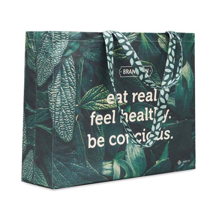 Sac en coton 180 g/m² avec soufflet et longues anses.