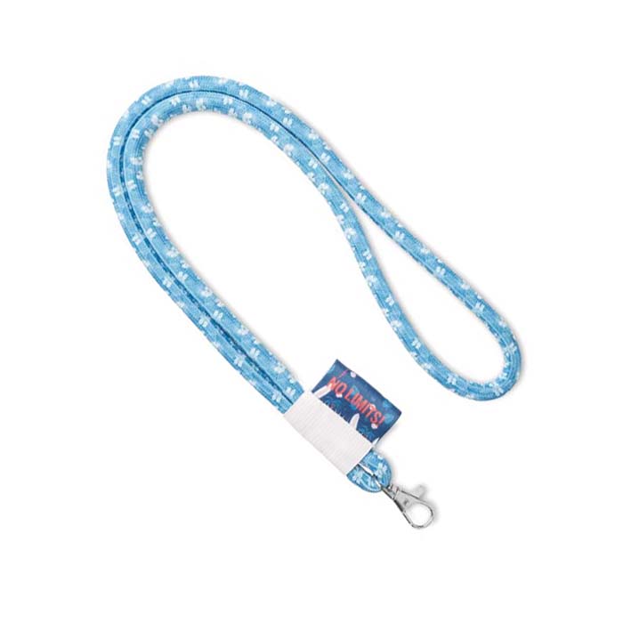 Lanyard sublimé avec étiquette personnalisée.