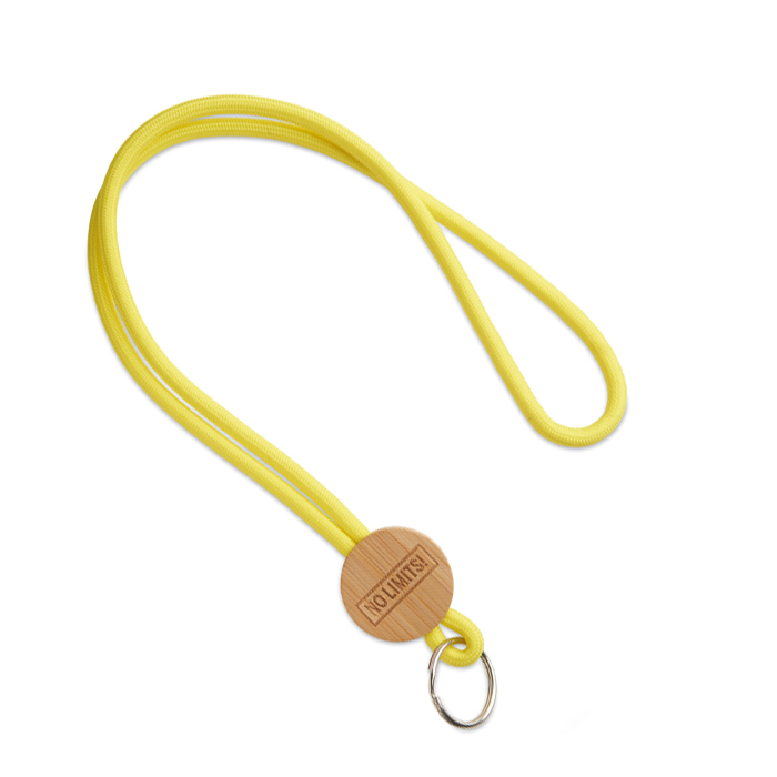 Cordon en polyester ML1013 Polyester tubulaire. Lanyard avec plaque de bambou.