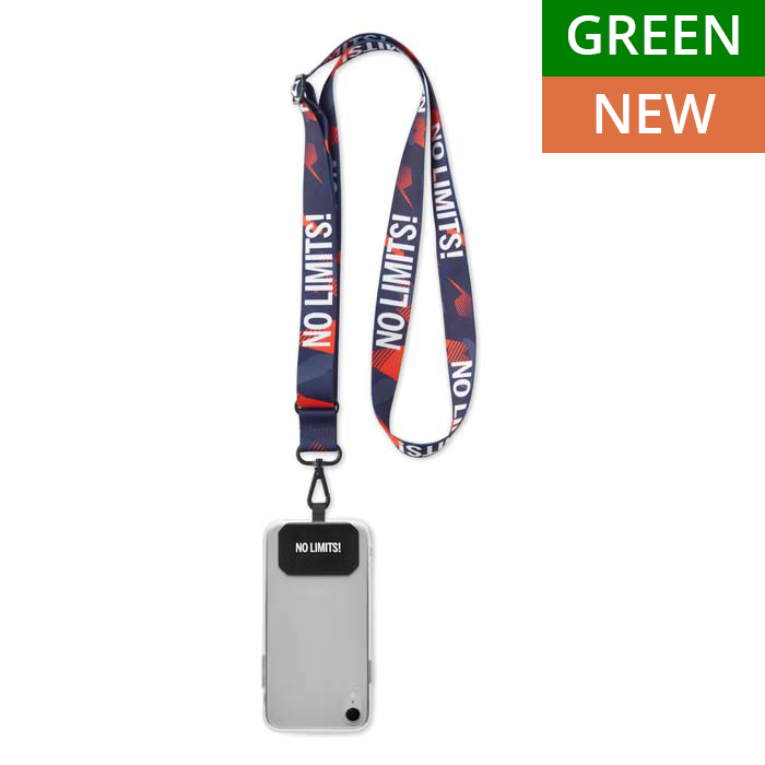 Cordon ajustable pour téléphone portable sublimé en rPET.