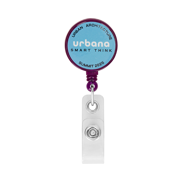 Enrouleur de badge rétractable de forme ronde avec logo ⌀2,8cm.