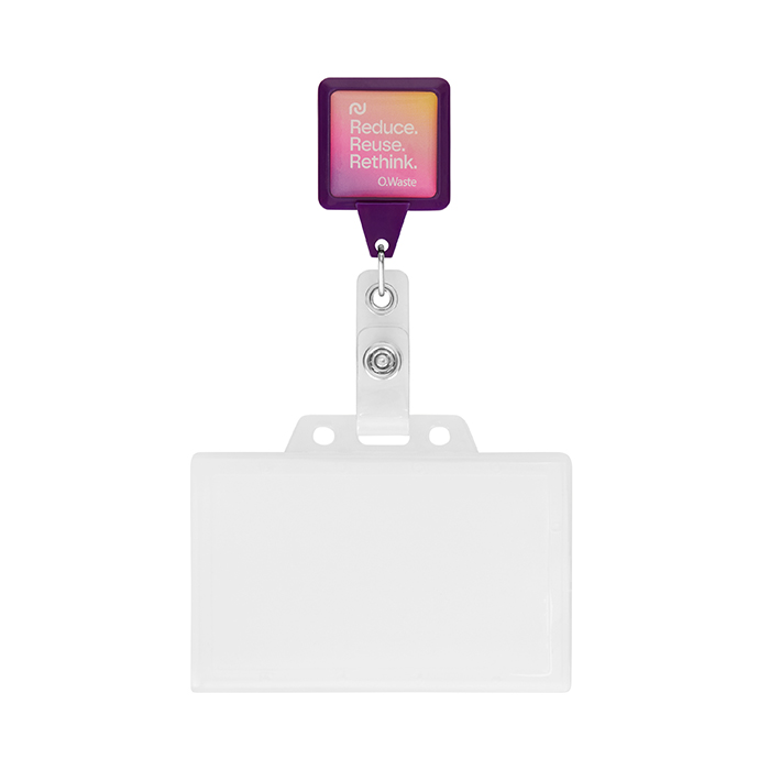Enrouleur de badge rétractable de forme carrée avec logo de 2,5 cm2.