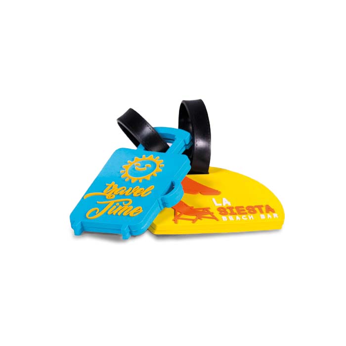 Etiquette à bagage en PVC forme personnalisable (2D).