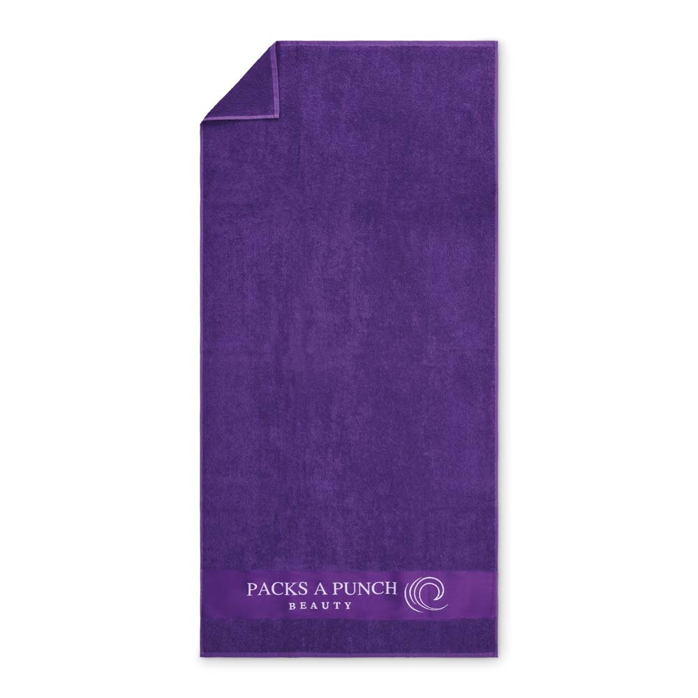 Serviette de plage en coton avec bordure tissée jacquard (350 ou 400 g/m²)