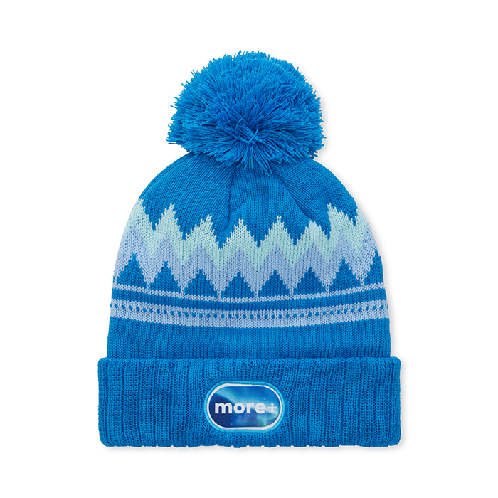 Bonnet en jacquard à motif personnalisé RPET avec bord-côte en tricot côtelé 3*1 et pompon.
