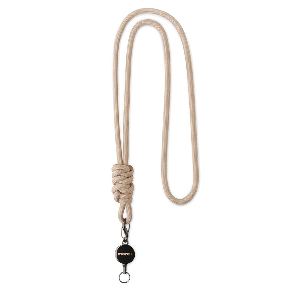 Lanyard avec cordon et enrouleur de badge en métal, de couleur unie.