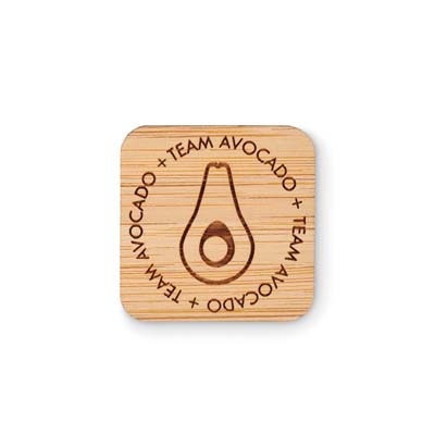 MBDG12 Épinglette en bambou forme carrée avec fermeture par épingle de sûreté publicitaire personnalisé - vue 2