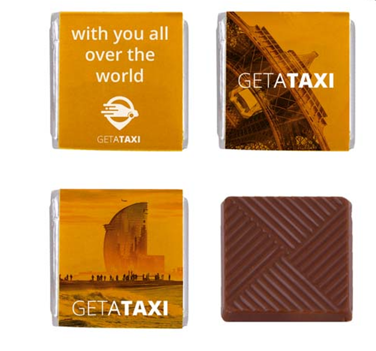 MI4001 Pièce de 5 gr. de chocolat belge. avec un manchon personnalisable en quadri. publicitaire personnalisé - vue 2
