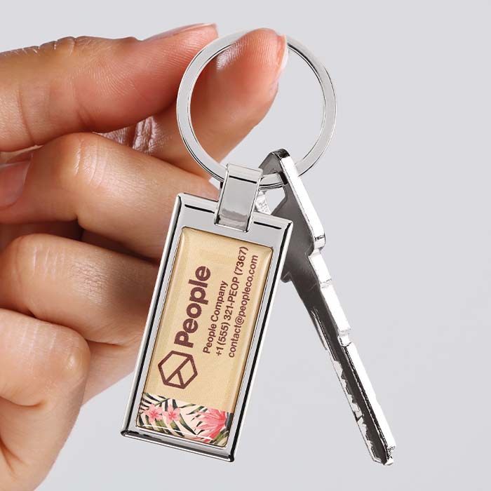 MK2039 Porte-clés en alliage de zinc de forme rectangle avec doming. publicitaire personnalisé - vue 2