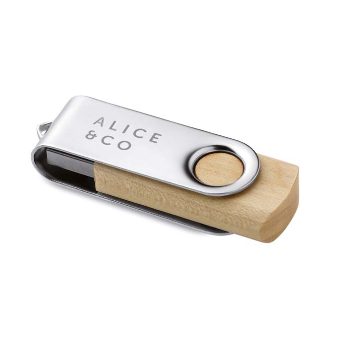 MO1201 Clé USB en bois. Logo gravé sur 1 côté inclus. publicitaire personnalisé - vue 2