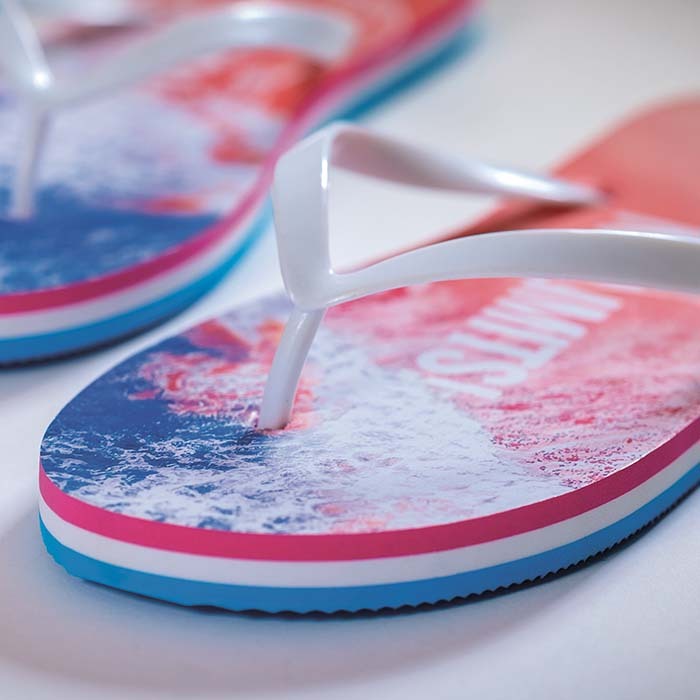 MU5003 Tongs de plage à trois couches et multicolores : laissez les empreintes de vo... publicitaire personnalisé - vue 2