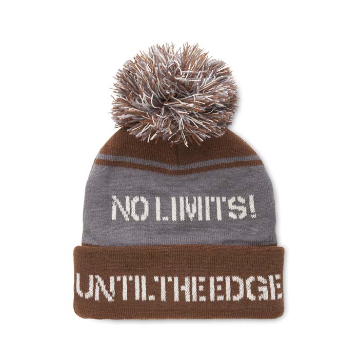 MW1110 Bonnet à revers en jacquard avec pompon en rPET à motif personnalisé. publicitaire personnalisé - vue 2