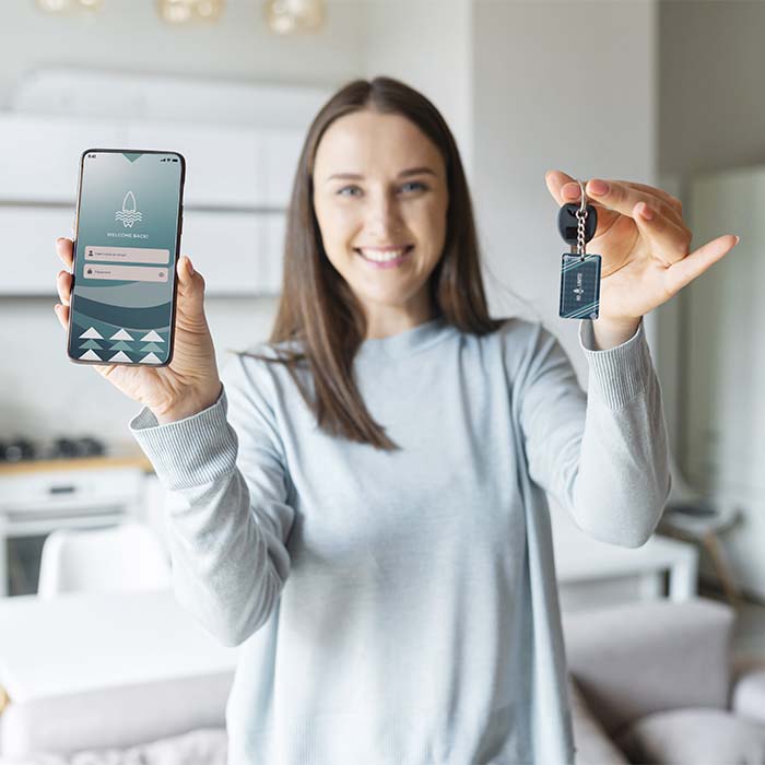 MK5003 Porte-clés NFC rectangle préprogrammé avec doming. 50x30mm. publicitaire personnalisé - vue 3