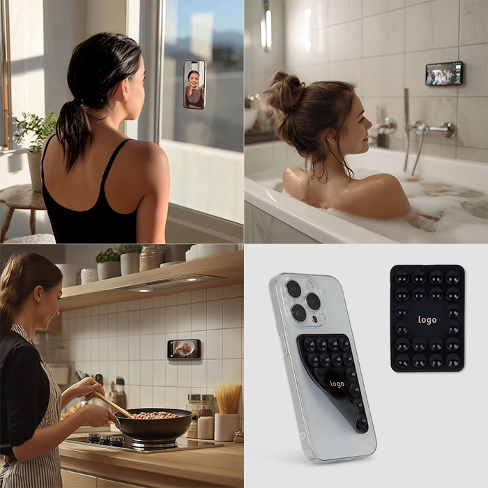 MPHN17 Étui adhésif pour téléphone selfie avec ventouse Incluant un logo en 1 couleur. publicitaire personnalisé - vue 3