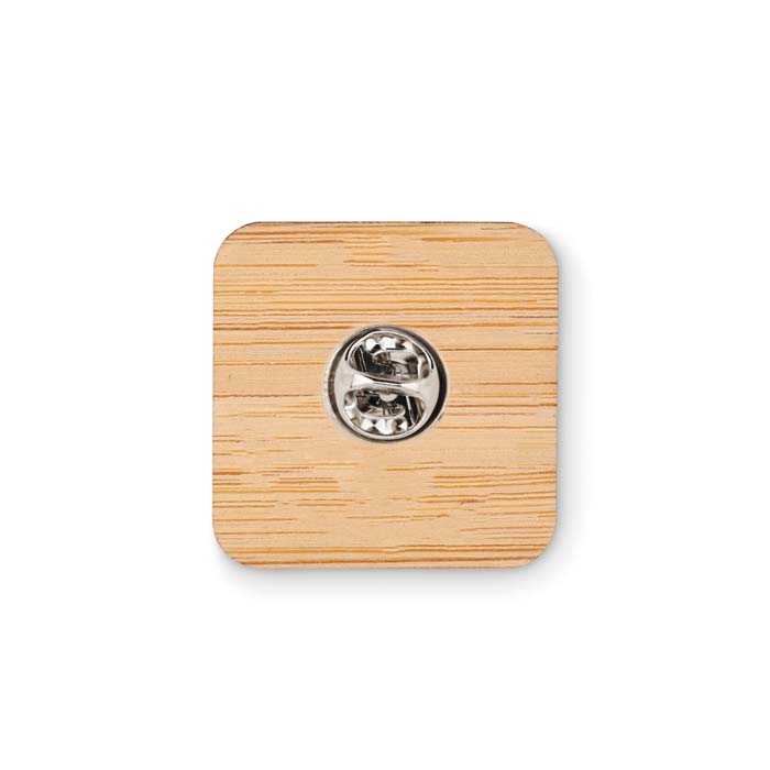 MBDG12 Épinglette en bambou forme carrée avec fermeture par épingle de sûreté publicitaire personnalisé - vue 4