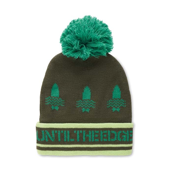 MW1010 Bonnet en acrylique à motif jacquard personnalisé avec pompon. publicitaire personnalisé - vue 4