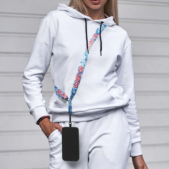 ML1075 Cordon porte-téléphone sublimé avec votre logo sur patch en PVC. publicitaire personnalisé - vue 5